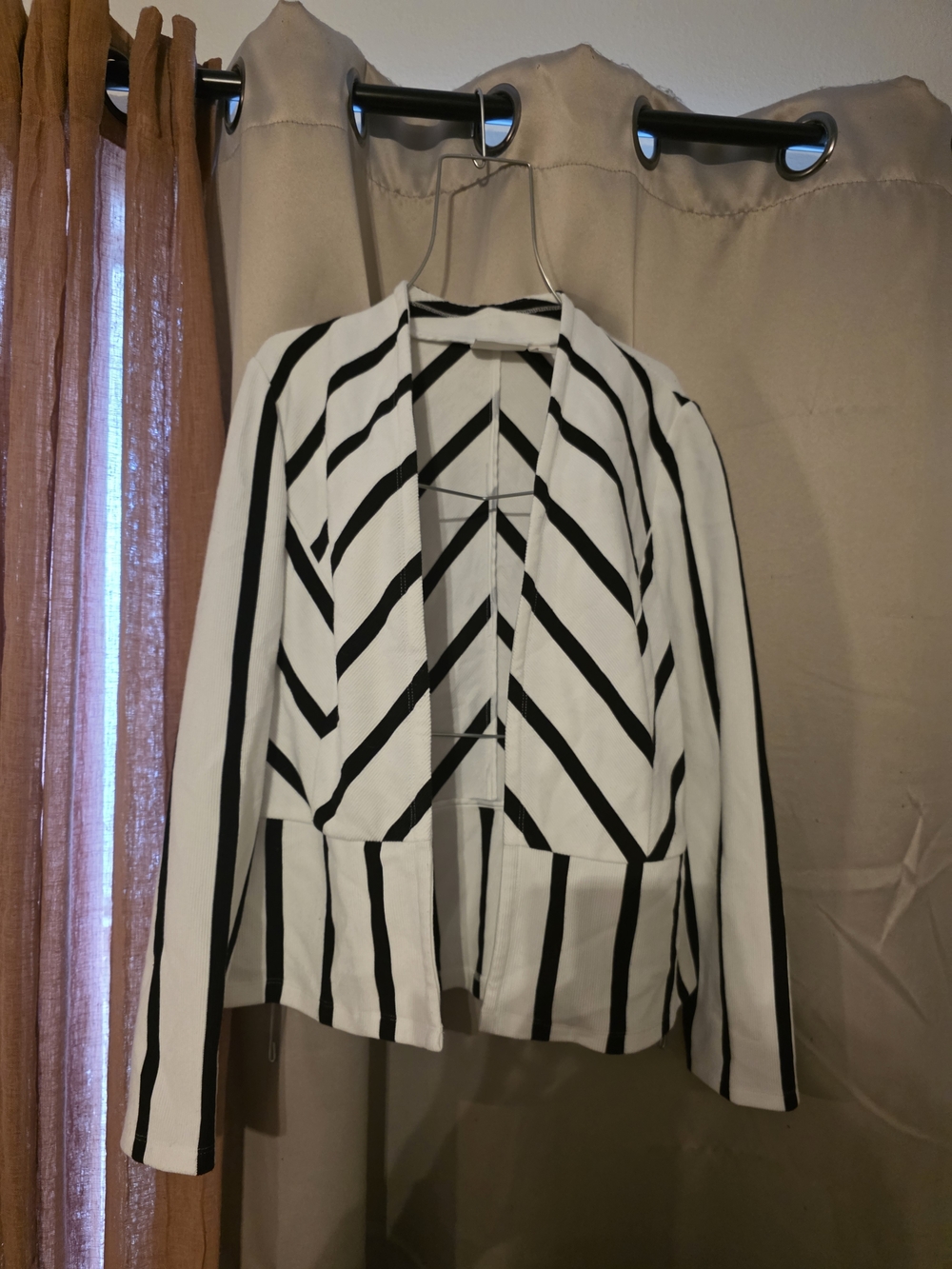 Chico's Black & White Striped Open-Front Blazer